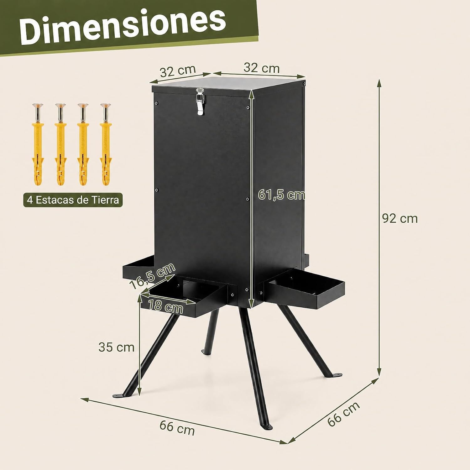 COSTWAY 53 L Comedero Autom&aacute;tico para Ciervos, Carga de 22 a 40 kg, Alimentador de Metal Galvanizado con 4 Bandejas de Alimentaci&oacute;n y 4 Patas de Soporte, Dispensador de Comida al Aire Libre, , large Imagen numero 3