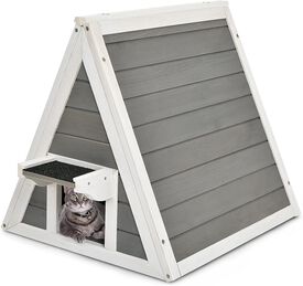 COSTWAY Casa Triangular de Madera con Techo Resistente a la Intemperie para gatos