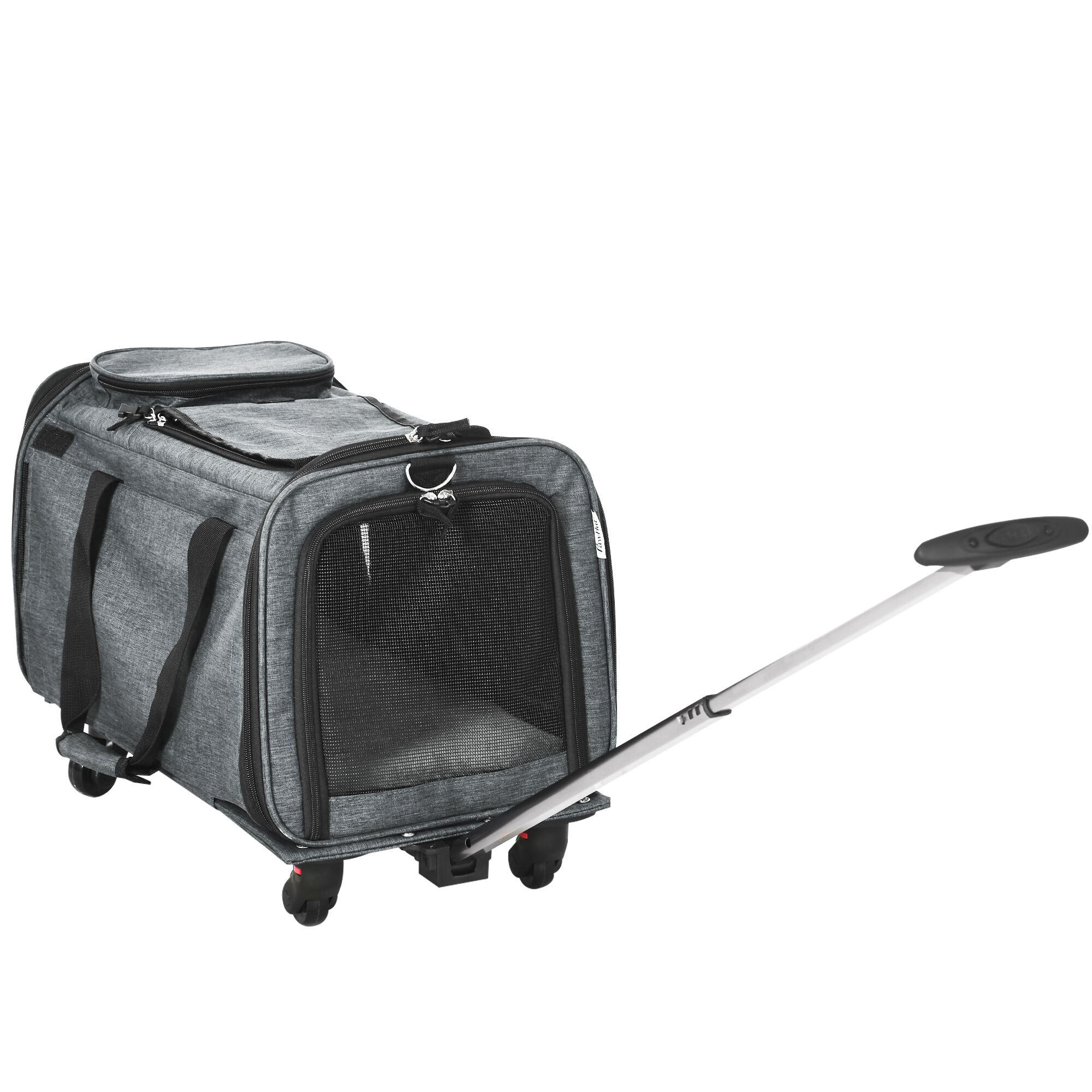 PawHut 4 en 1 Transportadora para Mascotas con Ruedas Carrito para Mascotas Bolsa de Transporte para Perros Gatos con Asa Telesc&oacute;pica de Aluminio 50x31x37 cm Gris, , large Imagen numero 1