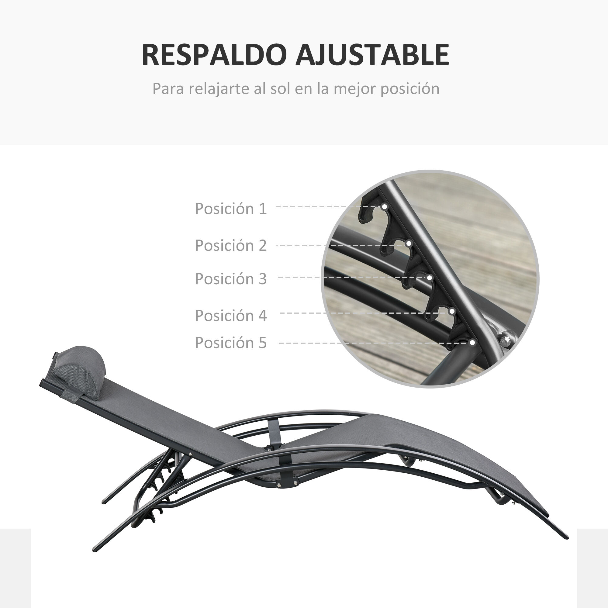 Outsunny Tumbona Reclinable Gris Oscuro, , large Imagen numero 4