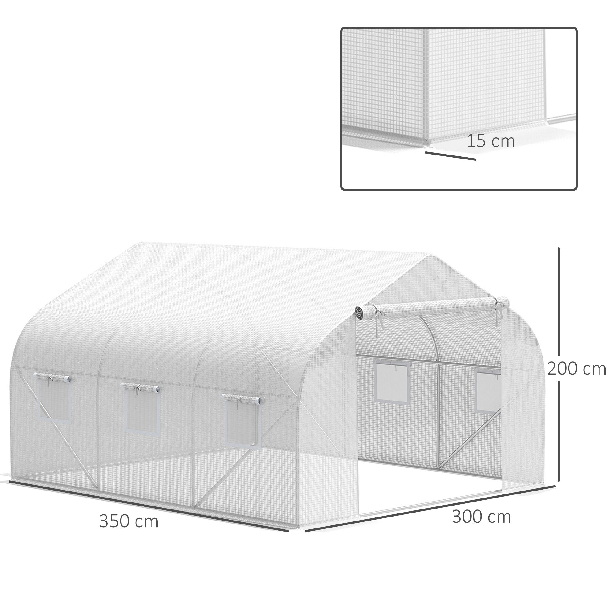 Outsunny Cubierta de Invernadero de T&uacute;nel 3,5x3x2 m Cubierta Repuesto Invernadero Polietileno con 6 Ventanas y Puerta Enrollable Protecci&oacute;n de Plantas para Jard&iacute;n Blanco, , large Imagen numero 3