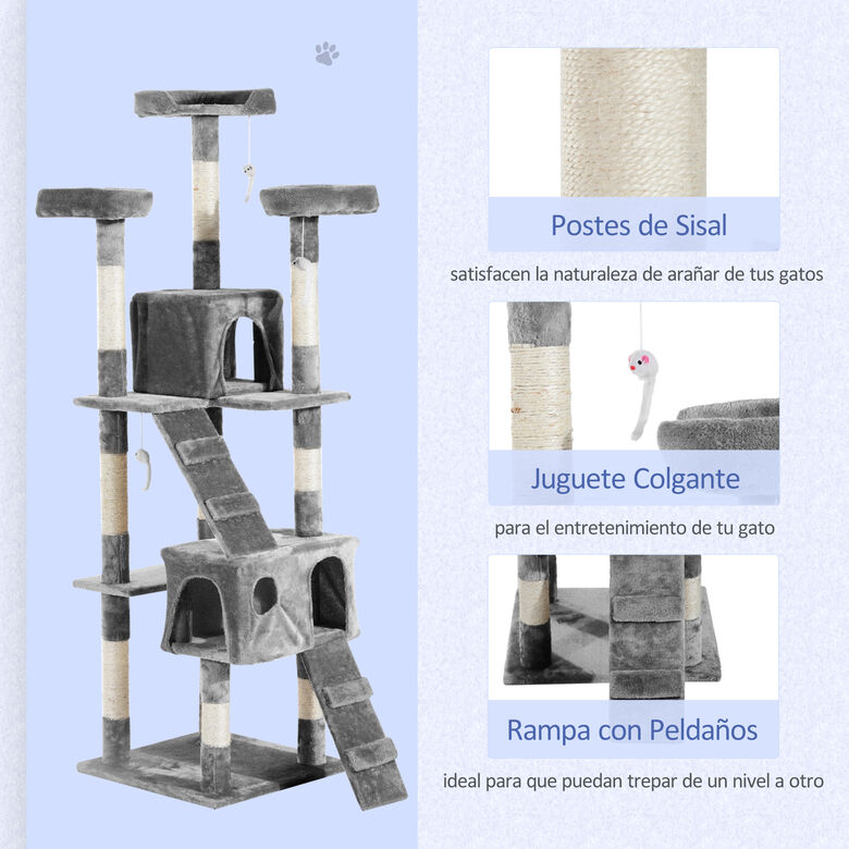 Pawhut árbol rascador con ratoncitos gris para gatos thumbnail