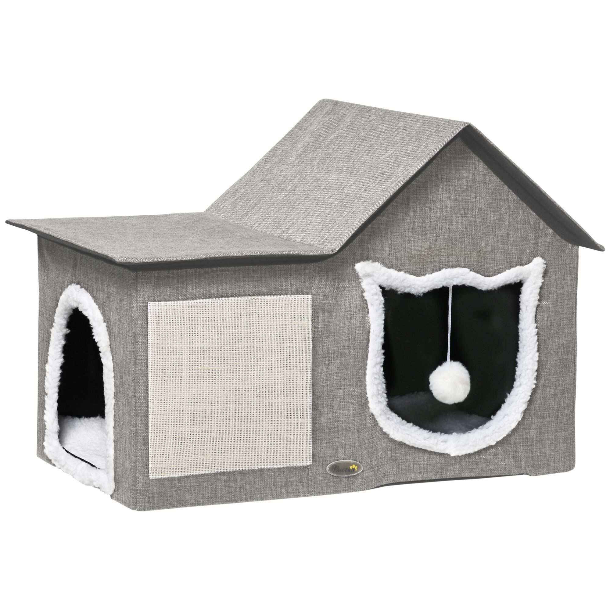 Pawhut Caseta Gris con Almohadilla para Rascar para gatos