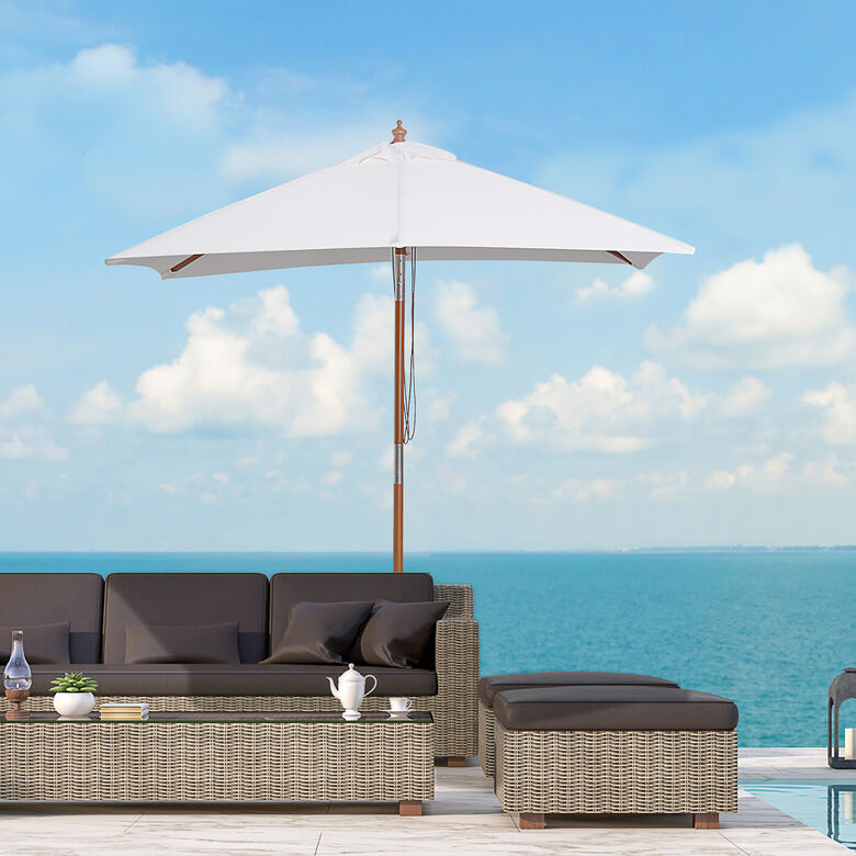 Outsunny Sombrilla de Jardín 200x150x235 cm Rectangular Inclinable con Anti-UV Impermeable y Poste de Madera Crema thumbnail