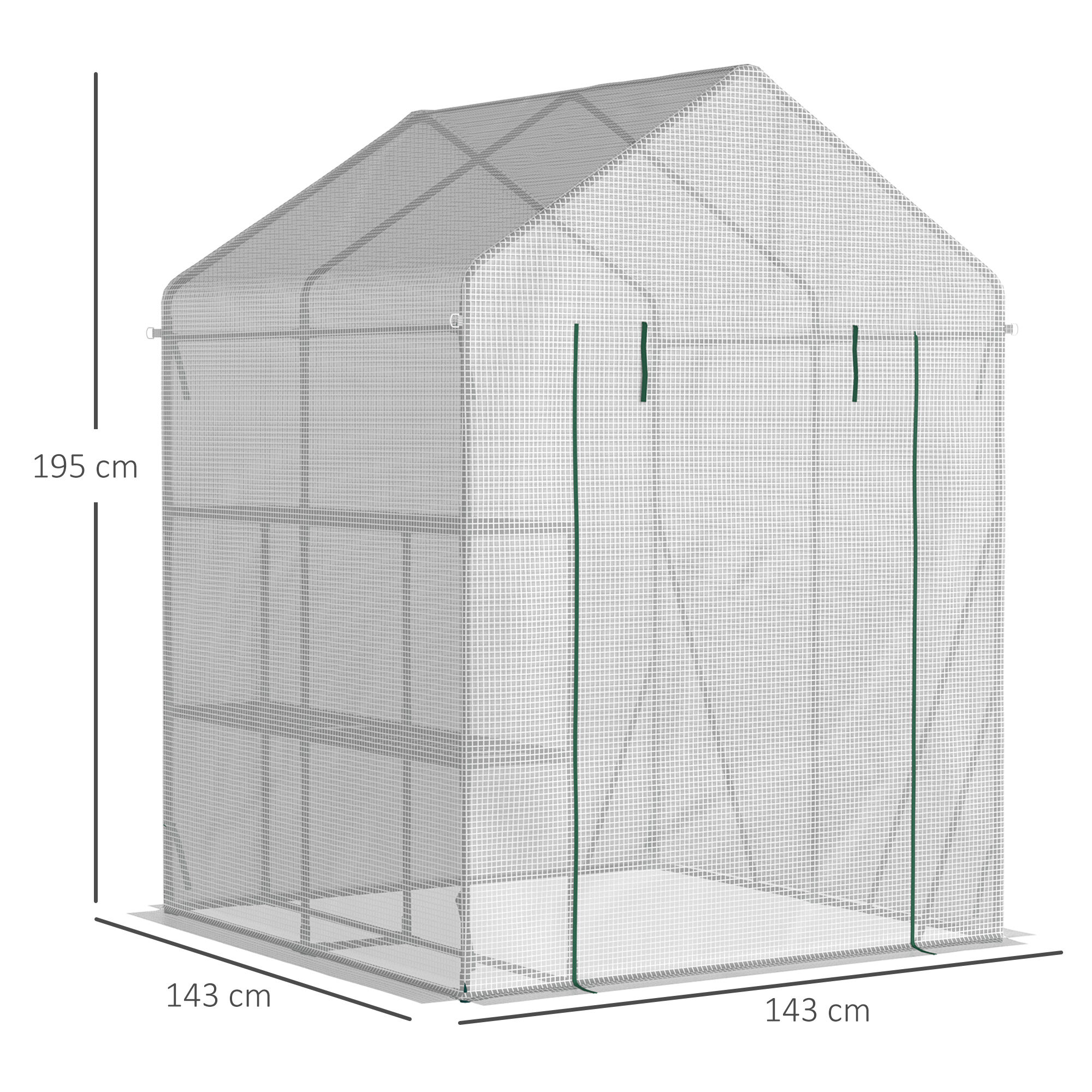 Outsunny Invernadero de Jard&iacute;n 143x143x195 cm Vivero Casero de Acero con 4 Estantes Puerta y 2 Ventanas Enrollables para Cultivos Plantas Macetas Flores Patio Exterior Blanco, , large Imagen numero 3