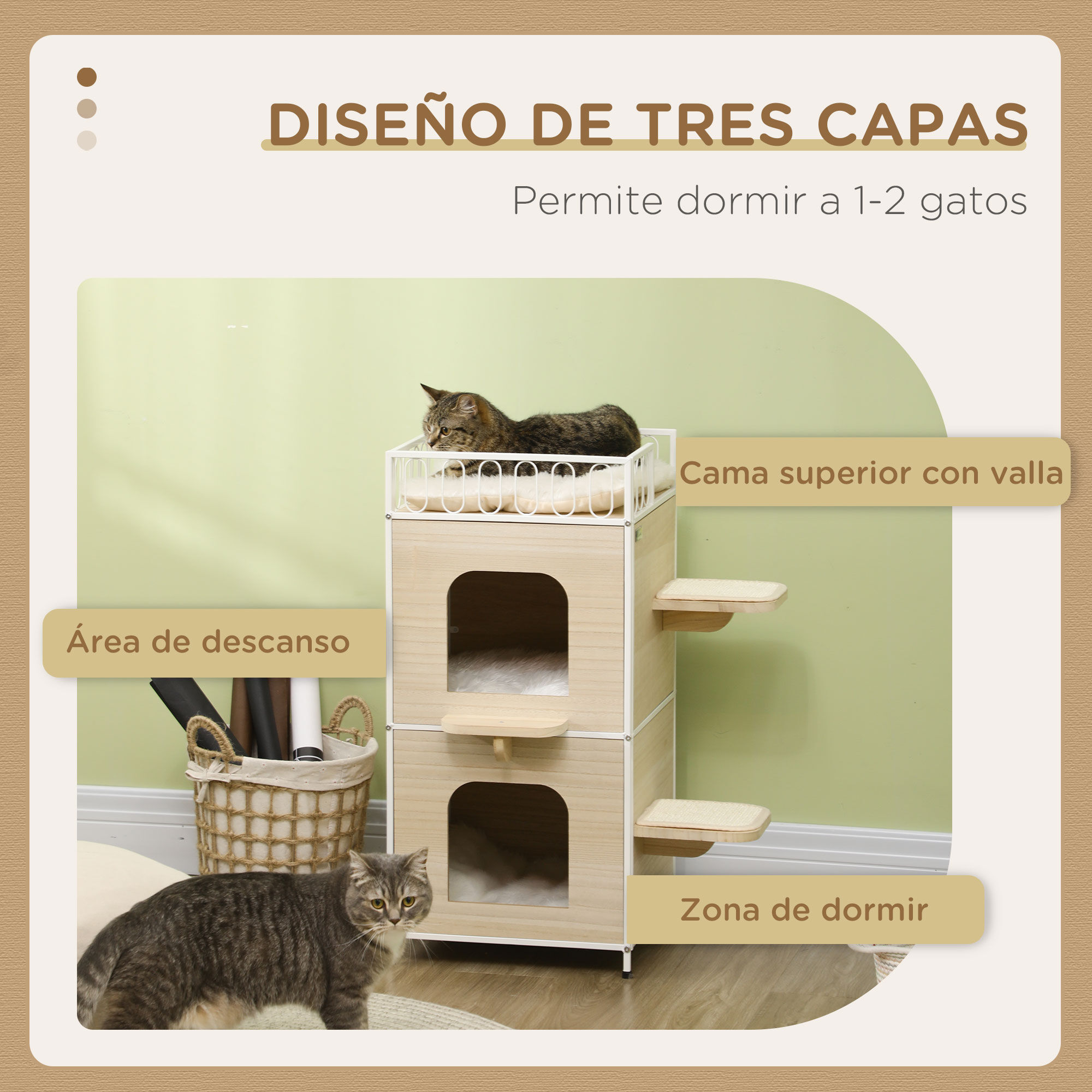 PawHut Casa para Gatos Madera Natural, , large Imagen numero 4
