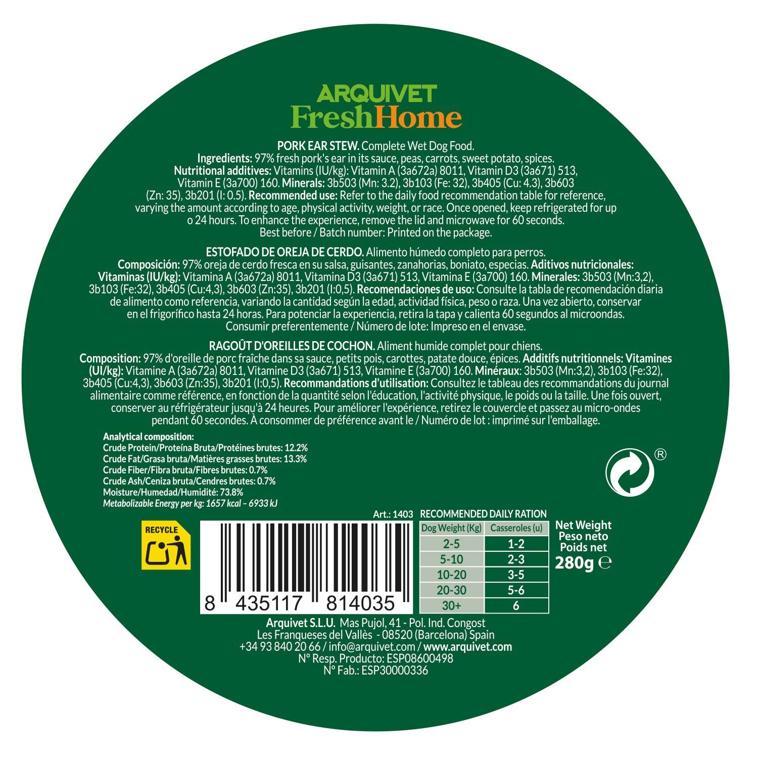 Arquivet Fresh Home Pig Ear Stew 280g thumbnail