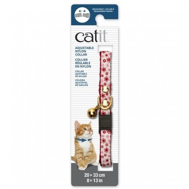Collar de nylon con cascabel para gatos color Rojo/Flor, , large image number null