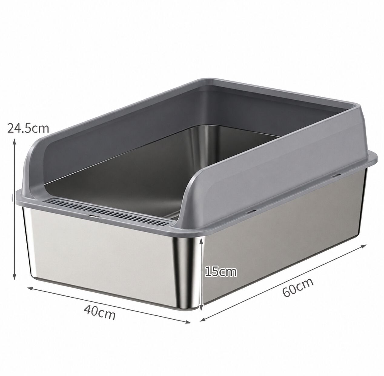 FreshPaw Arenero Grande de Acero Inoxidable para Gatos 60 &times; 40 &times; 25 cm, Entrada por el Lado Corto, Bandeja Higi&eacute;nica Antisalpicaduras para Gatos Grandes, con Pala, , large Imagen numero 2