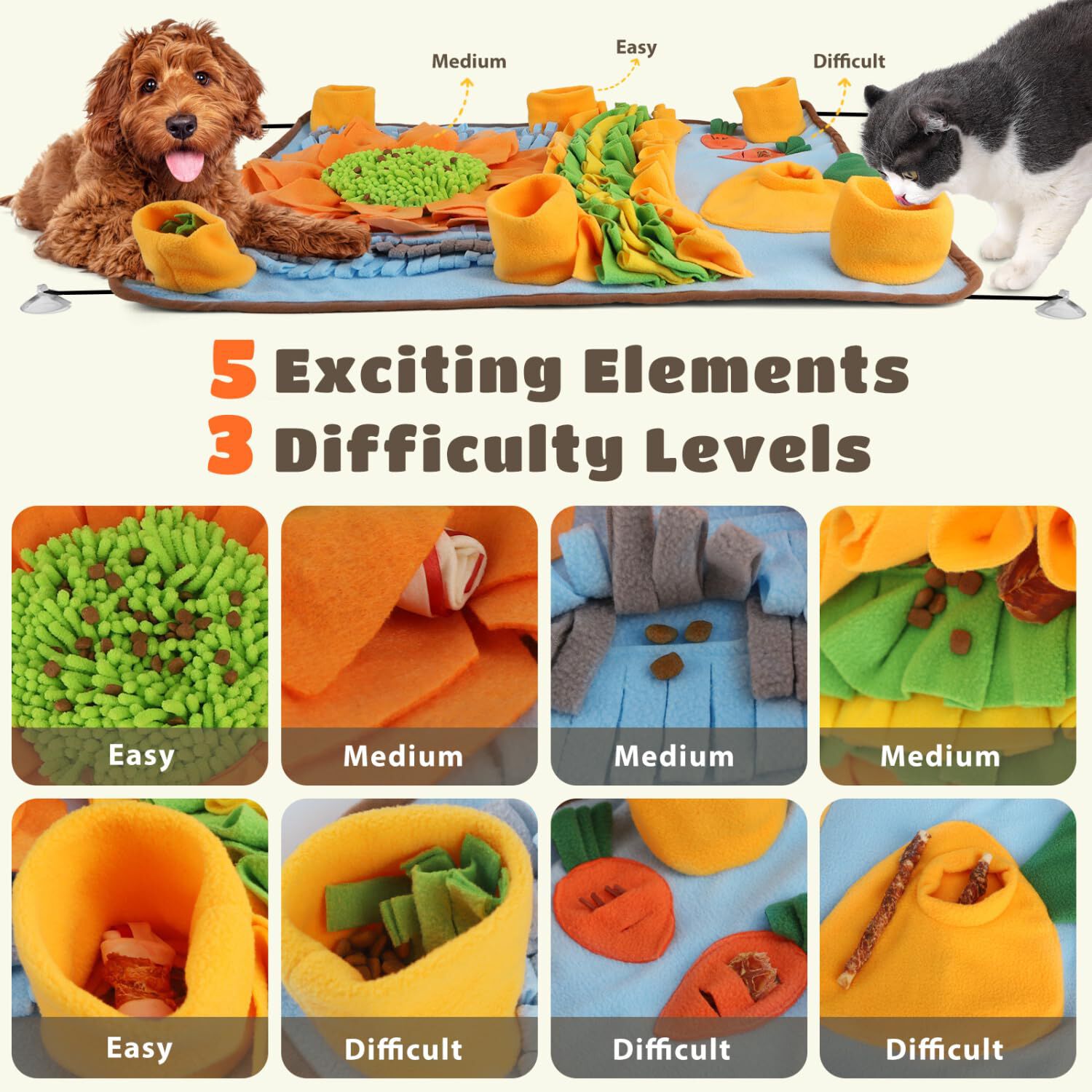 Nobleza Alfombra Olfativa Juego de Inteligencia para Perros, Juguete Interactivo, Estera de Alimentación Lenta para Entrenamiento de Forrajeo, Ventosas Antideslizantes, Snuffle Mat L75*W58CM Blue thumbnail