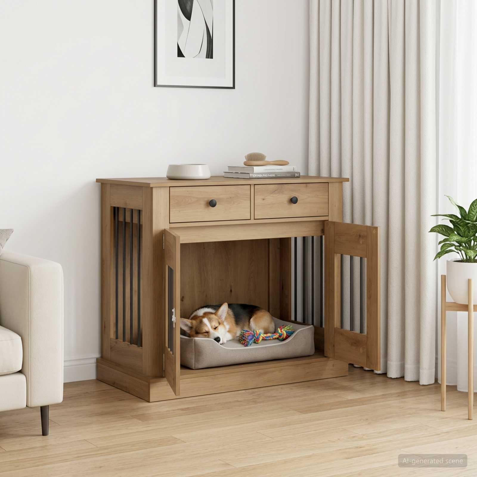 vidaXL Mueble para jaula de perro con cerradura Madera de ingenier&iacute;a, , large Imagen numero 2