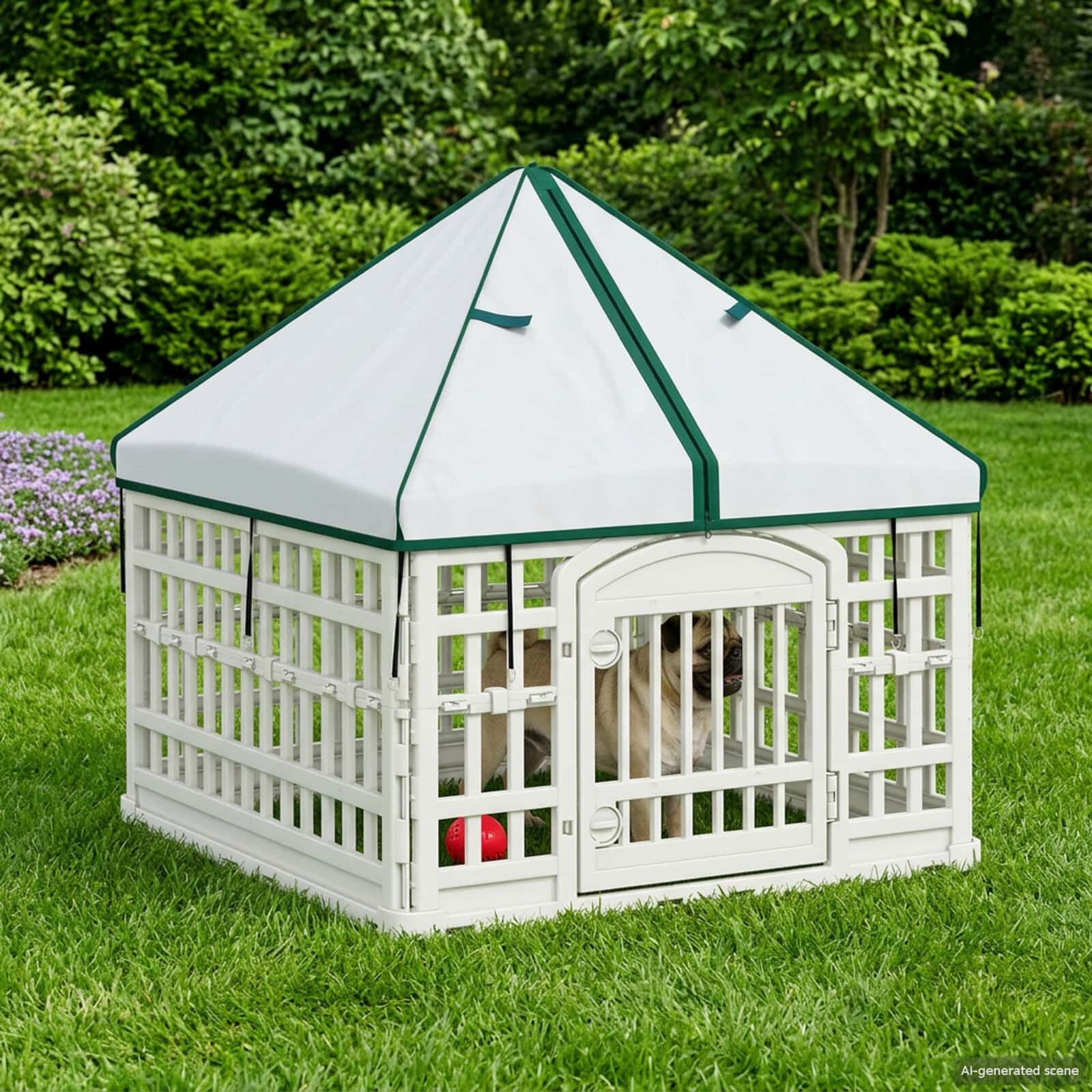 vidaXL Ejercicio de perro de 4 paneles con techo 88 x 88 x 112 cm, , large Imagen numero 5
