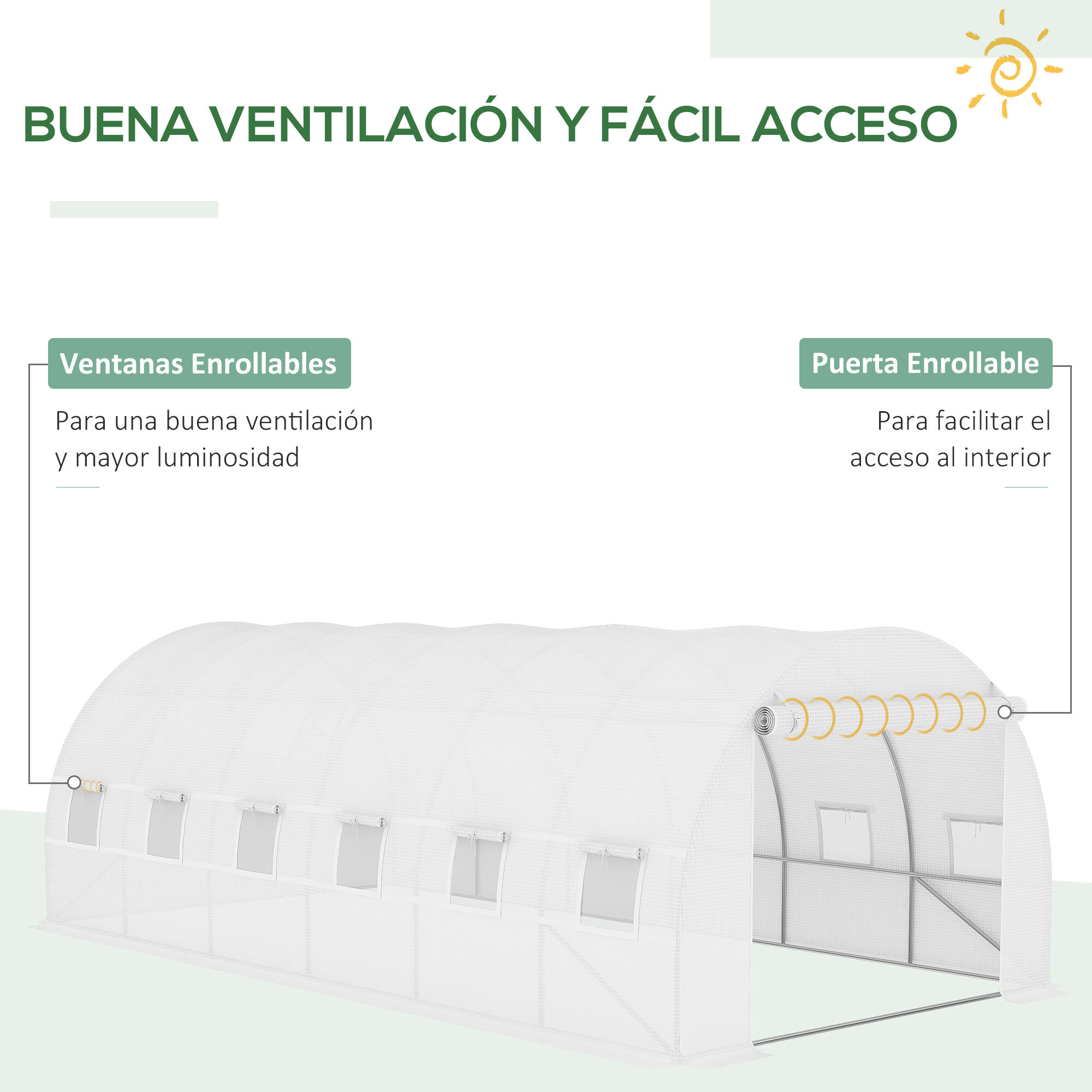 Outsunny Cubierta de Invernadero de T&uacute;nel 6x3x2 m Cubierta de Repuesto Invernadero Polietileno con 12 Ventanas y Puerta Enrollable Protecci&oacute;n de Plantas para Jard&iacute;n Blanco, , large Imagen numero 5