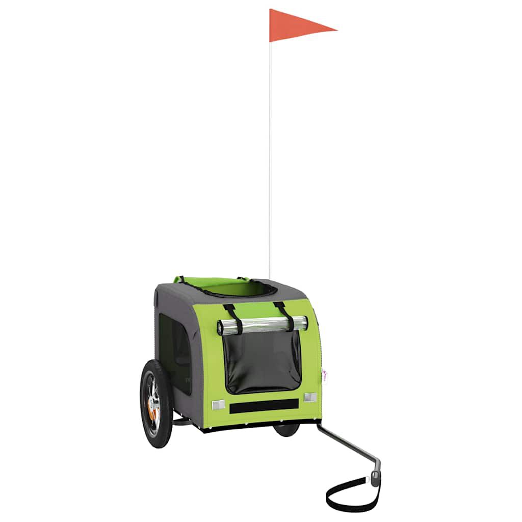 vidaXL Remolque de bicicleta para perros hierro tela Oxford verde gris, , large Imagen numero 7