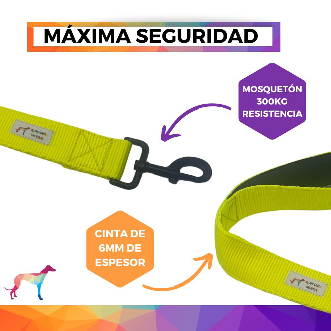 EGV - Correa corta perro 4cm ancho, asa neopreno y mosquet&oacute;n reforzado. 50cm longitud. (Amarillo), , large Imagen numero 3
