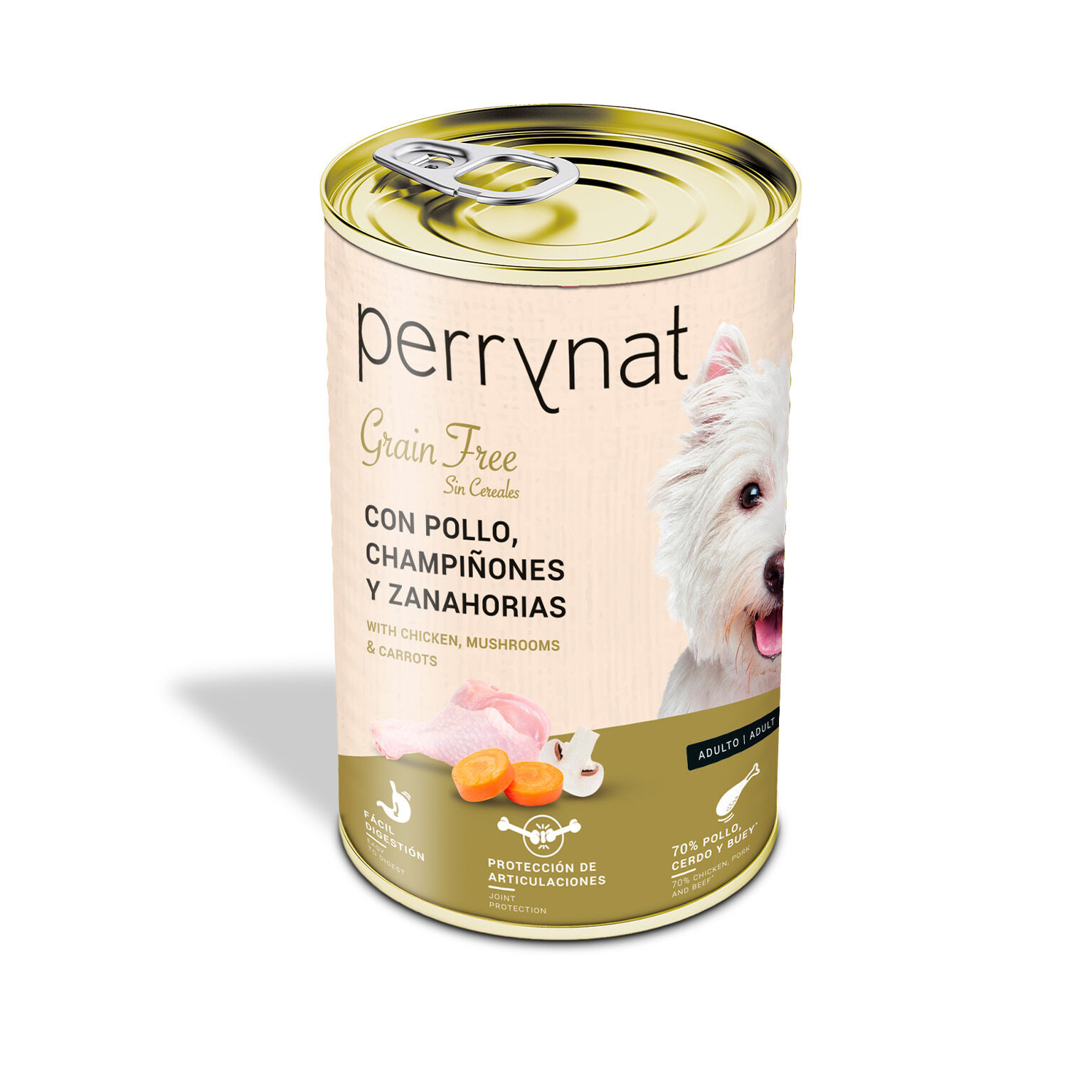 Perrynat Grain Free Pollo con champi&ntilde;ones y Zanahoria , 400 gr x 12 latas, , large Imagen numero 1