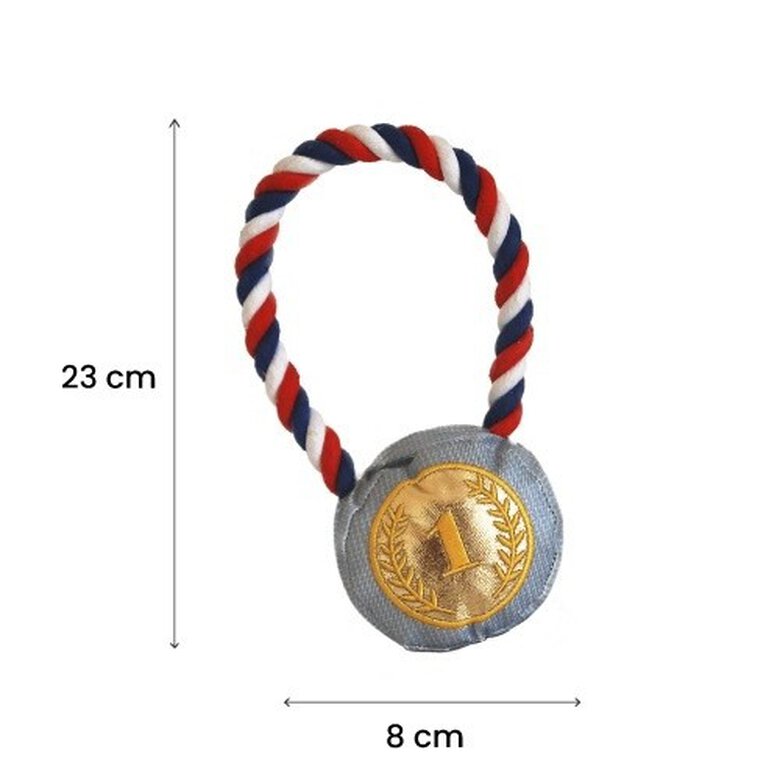 Patasbox medalla olímpica dorada con cuerda de peluche para perros, , large image number null