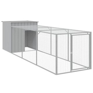 vidaXL Gallinero con corral acero galvanizado gris claro para roedores