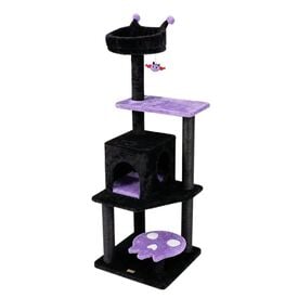 COSTWAY 144 cm &Aacute;rbol Rascador para Gatos G&oacute;tico de Interior, Morado Torre para Gatos Multinivel con Postes Rascadores, Plataformas, Casita y Juguete Colgante, Centro de Actividad para Mascotas