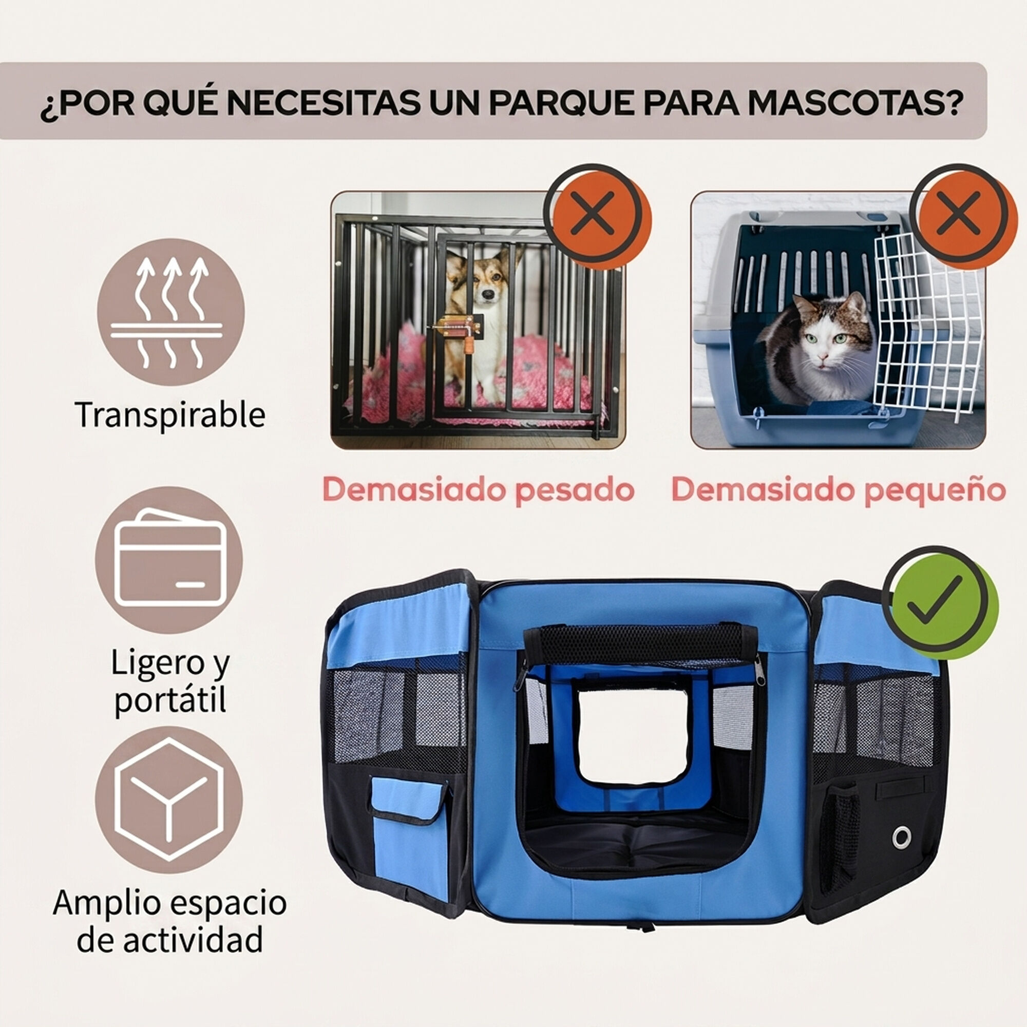 PawHut Parque para Mascota Azul Claro, , large Imagen numero 4