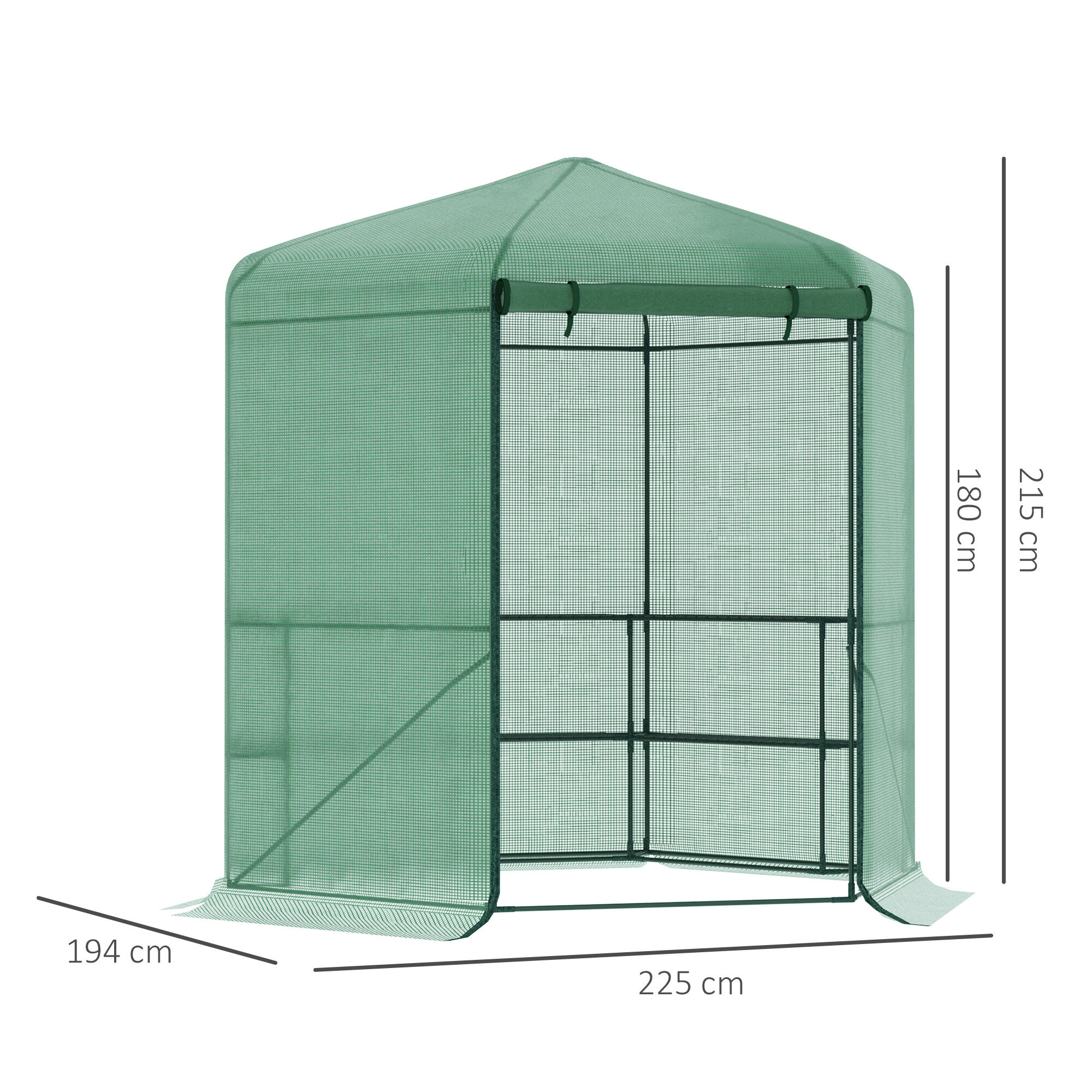 Outsunny Invernadero de Jard&iacute;n Hex&aacute;gono 194x194x215 cm Vivero Casero con 6 Estantes Puerta Enrollable y Marco de Acero Galvanizado para Cultivos Plantas Macetas Flores Verde, , large Imagen numero 3
