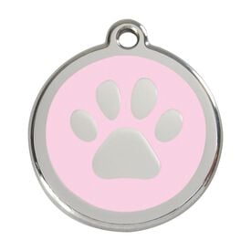 Red Dingo Placa identificativa Acero Inoxidable Esmalte Huella perro Rosa para perros