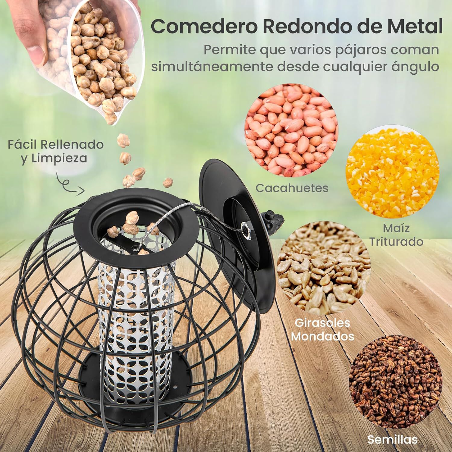 COSTWAY Comedero para P&aacute;jaros, Alimentador de P&aacute;jaros a Prueba de Ardillas para Colgar, Alimentador de Semillas Enjaulado, Marco de Metal Resistente a la Intemperie para Jard&iacute;n Exterior, , large Imagen numero 3