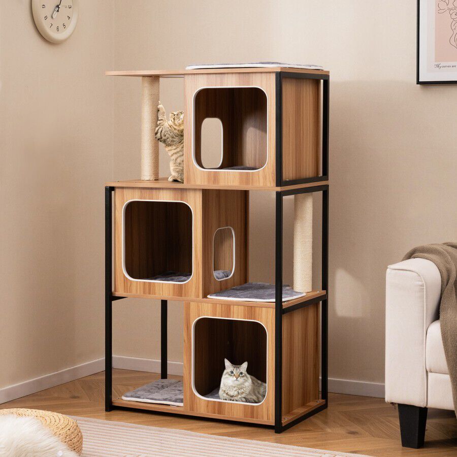 COSTWAY &Aacute;rbol para Gatos Moderno para Gatitos, Casa para Gatos con Estructura Met&aacute;lica, Percha Superior Acolchonada, Grandes Plataformas, Cojines Extra&iacute;bles, Mueble de Varios Niveles con Postes para Rascar, , large Imagen numero 2