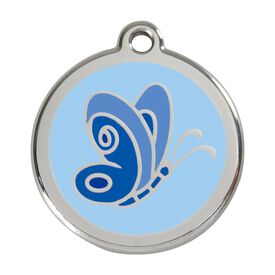Red Dingo Placa identificativa Acero Inoxidable Esmalte Mariposa Azul Claro para perros