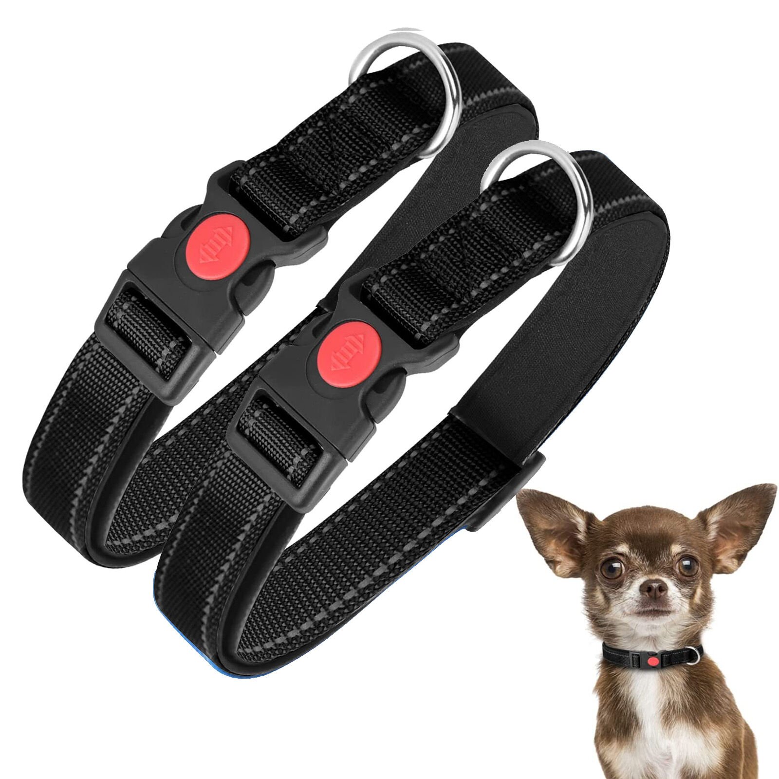 Nobleza - 2&times; Collar Perro, Collar Nylon Reflectante Suave Acolchado para Perros, Ajustable Collar Perro Peque&ntilde;o con Cerradura de Seguridad, Collares de Entrenamiento para Perros (XS, Negro), , large Imagen numero 1