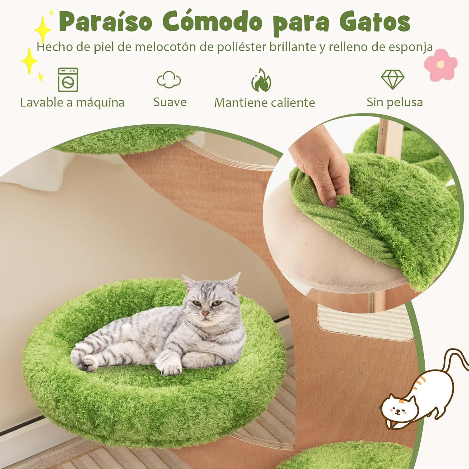 COSTWAY &Aacute;rbol para Gatos Altura 128 cm, Torre para Gatos con Tabla Rascadora, Perca Superior de Felpa, Plataformas de Salto, Centro De Actividades Multifuncional para Gatitos, , large Imagen numero 4
