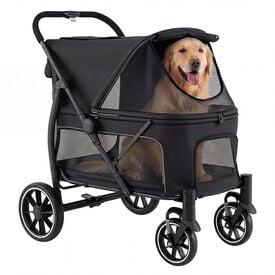 COSTWAY Carrito para Perros Plegable Grande, Cochecito para Mascotas con Ruedas, Toldo Ajustable de Malla, Bolsillos de Almacenamiento y Cintur&oacute;n de Seguridad, Carga 40 kg, 96 x 71 x 102,5 cm, Negro