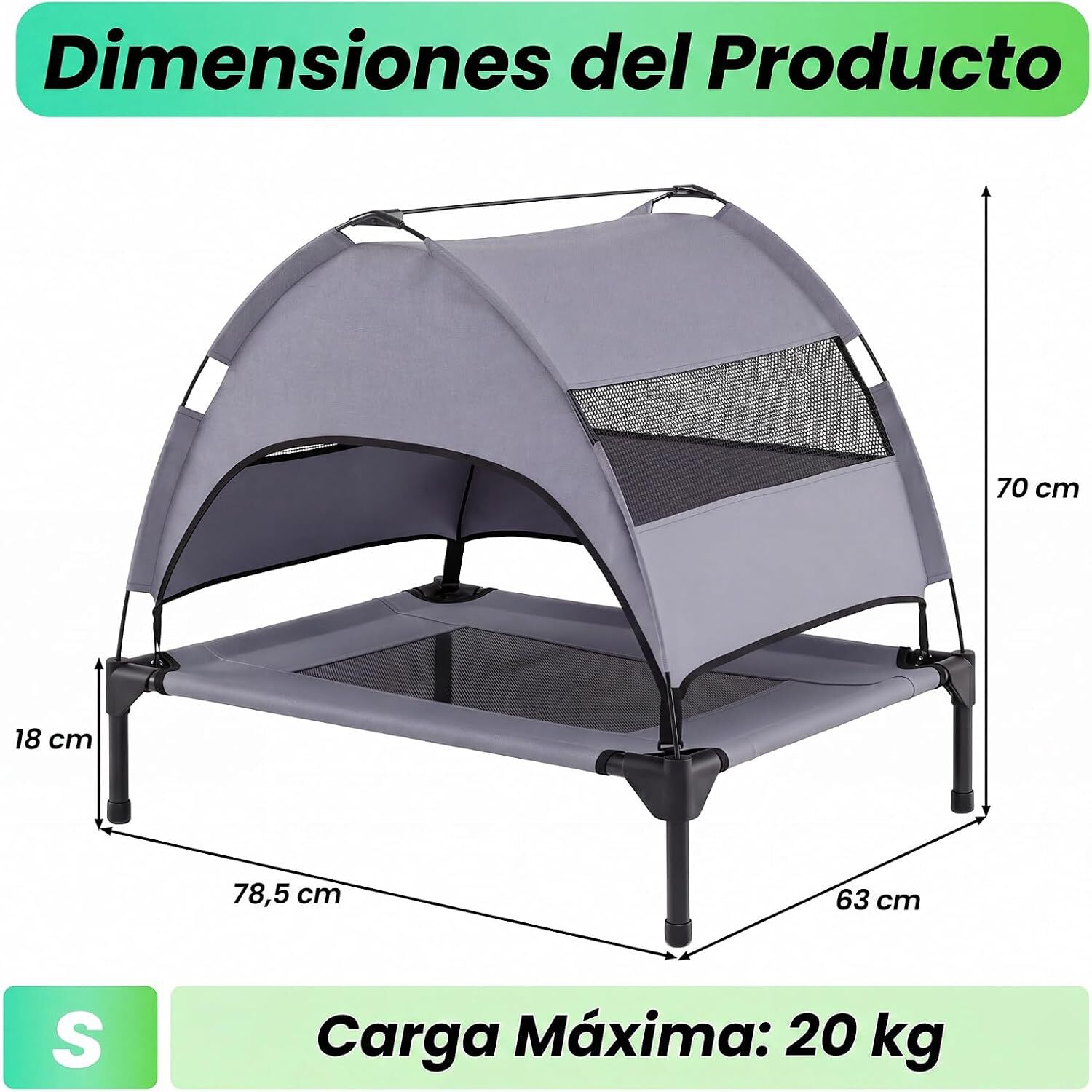 COSTWAY Cama Elevada para Perros con Toldo Extra&iacute;ble (78,5 x 63 x 70 cm), , large Imagen numero 5