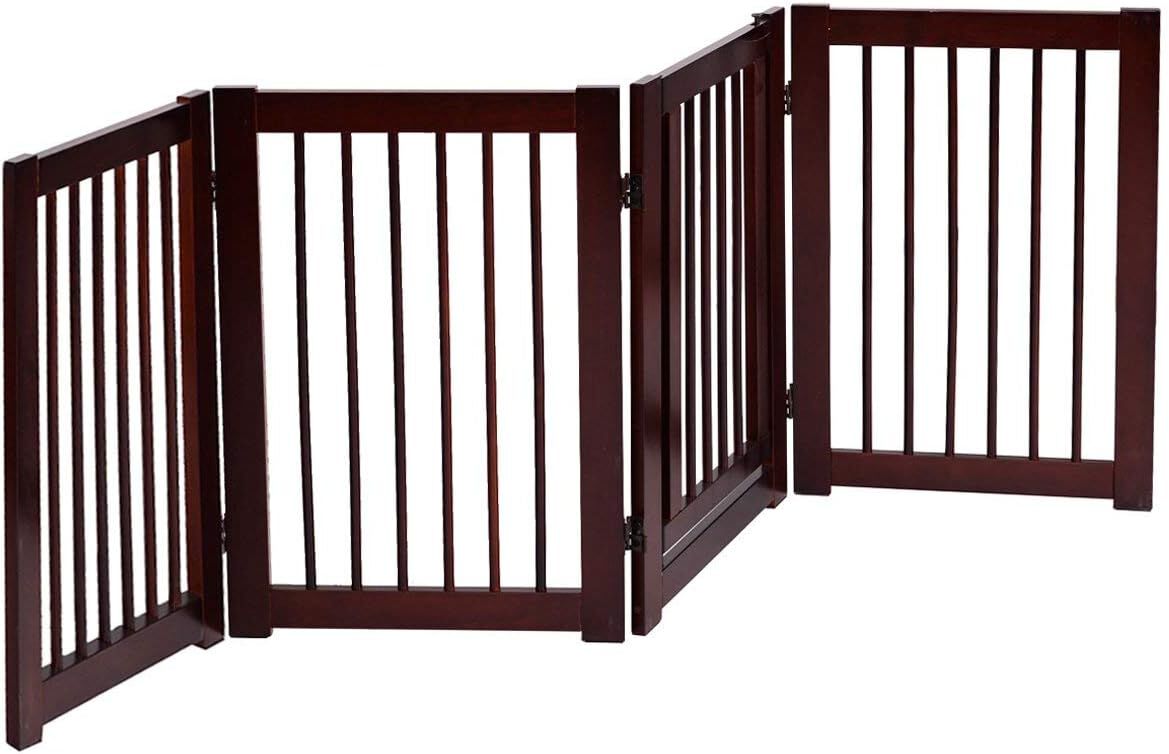 COSTWAY Barrera de Puerta de Seguridad Rejilla para Perros Mascotas Puerta Escalera Protecci&oacute;n Plegable de Madera (203 x 76 x 1,8cm), , large Imagen numero 4