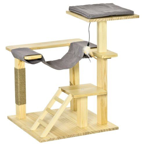 PawHut &aacute;rbol rascador madera natural para gatos, , large Imagen numero 1
