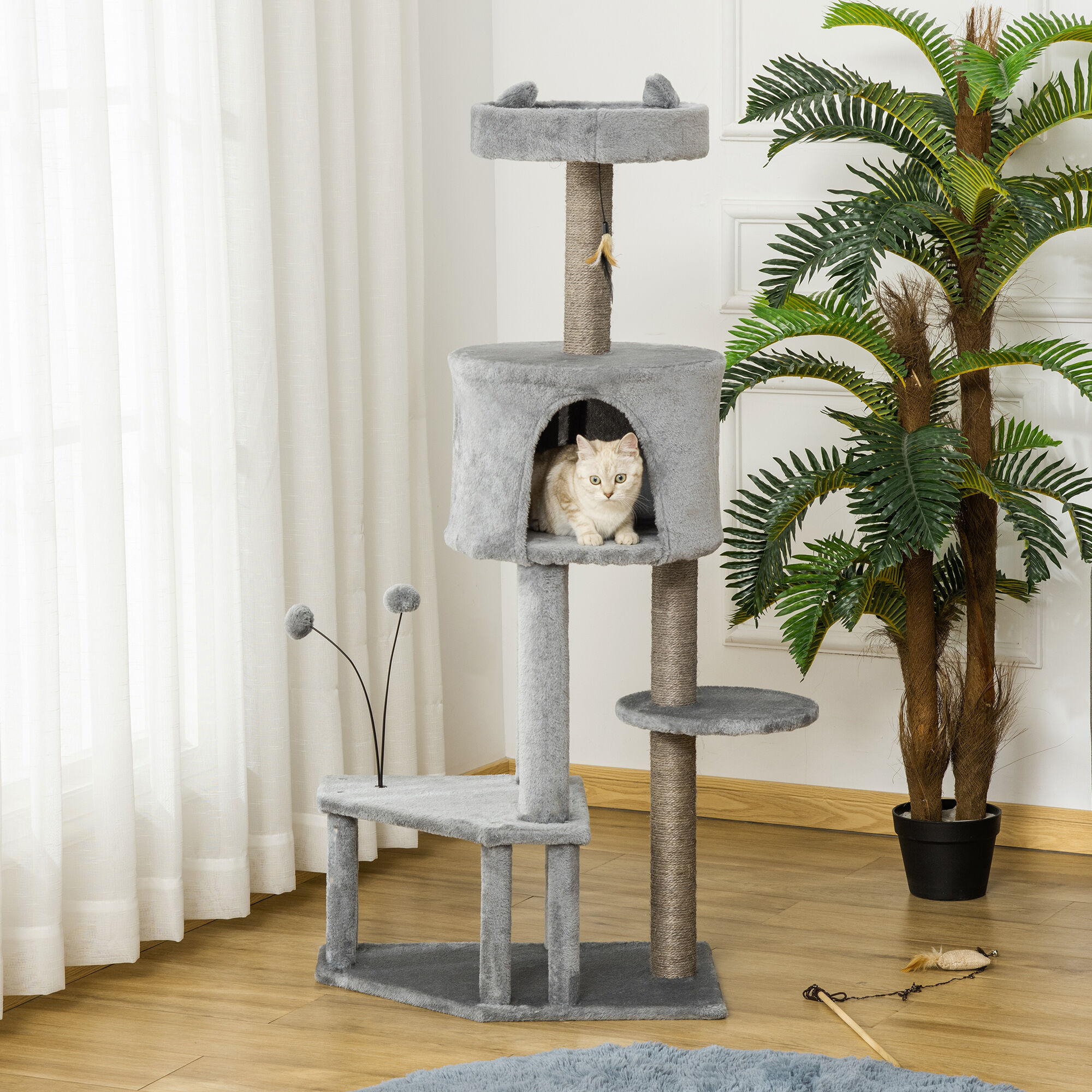 PawHut &Aacute;rbol Rascador con Cueva Gris para gatos, , large Imagen numero 2