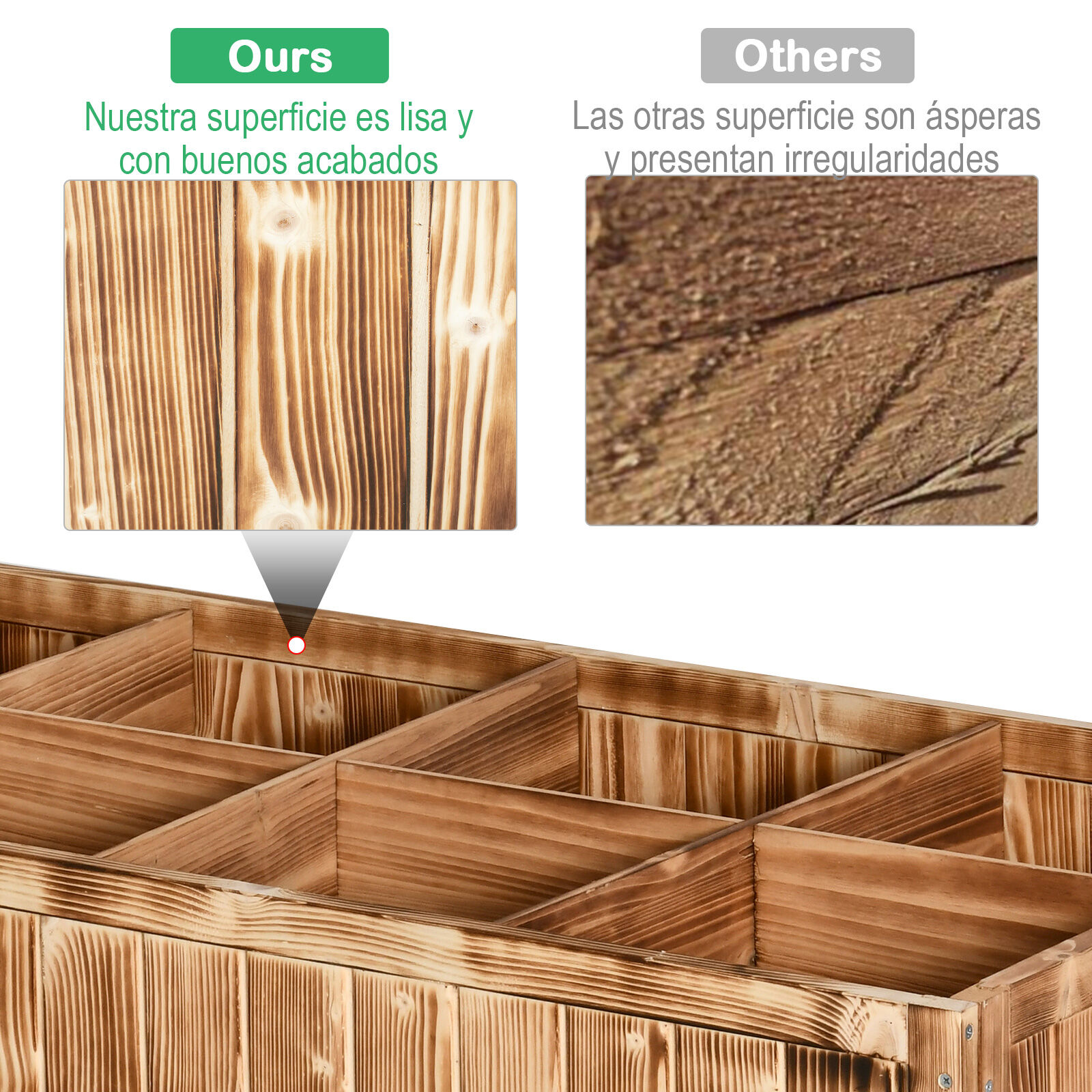 Outsunny Huerto Urbano de Madera 120x60x81 cm Jardinera Elevada para Cultivo de Plantas Flores Mesa de Cultivo con Estante Inferior para Jard&iacute;n Terraza Exterior Carbanizado, , large Imagen numero 4