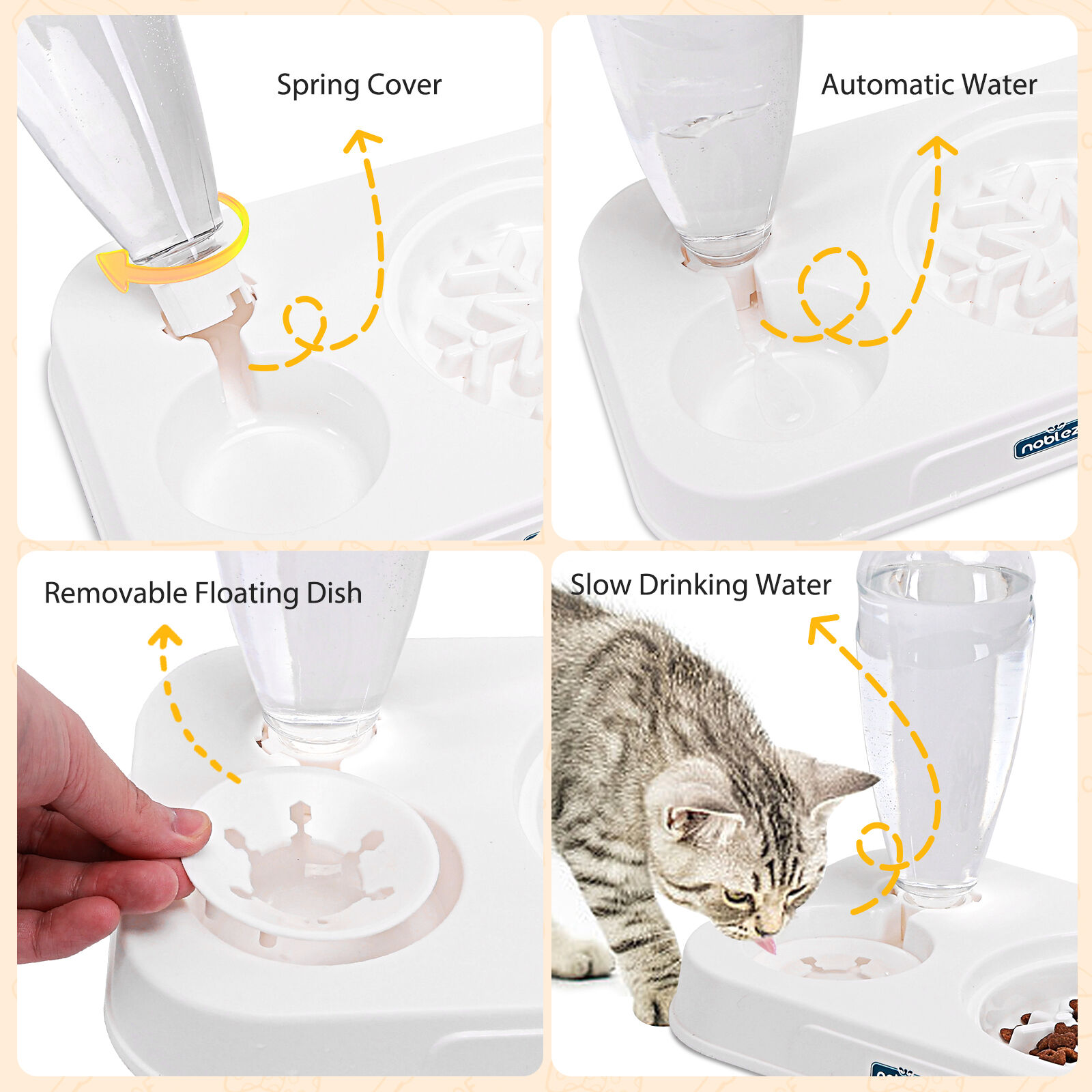 Nobleza-3 En 1 Comedero para Gatos,Bebedero Autom&aacute;tico para Gatos,500ml Dispensador Autom&aacute;tico Tazones para Mascotas Peque&ntilde;os,15&deg;Gatos Elevado,Cuenco Slow Food, , large Imagen numero 3