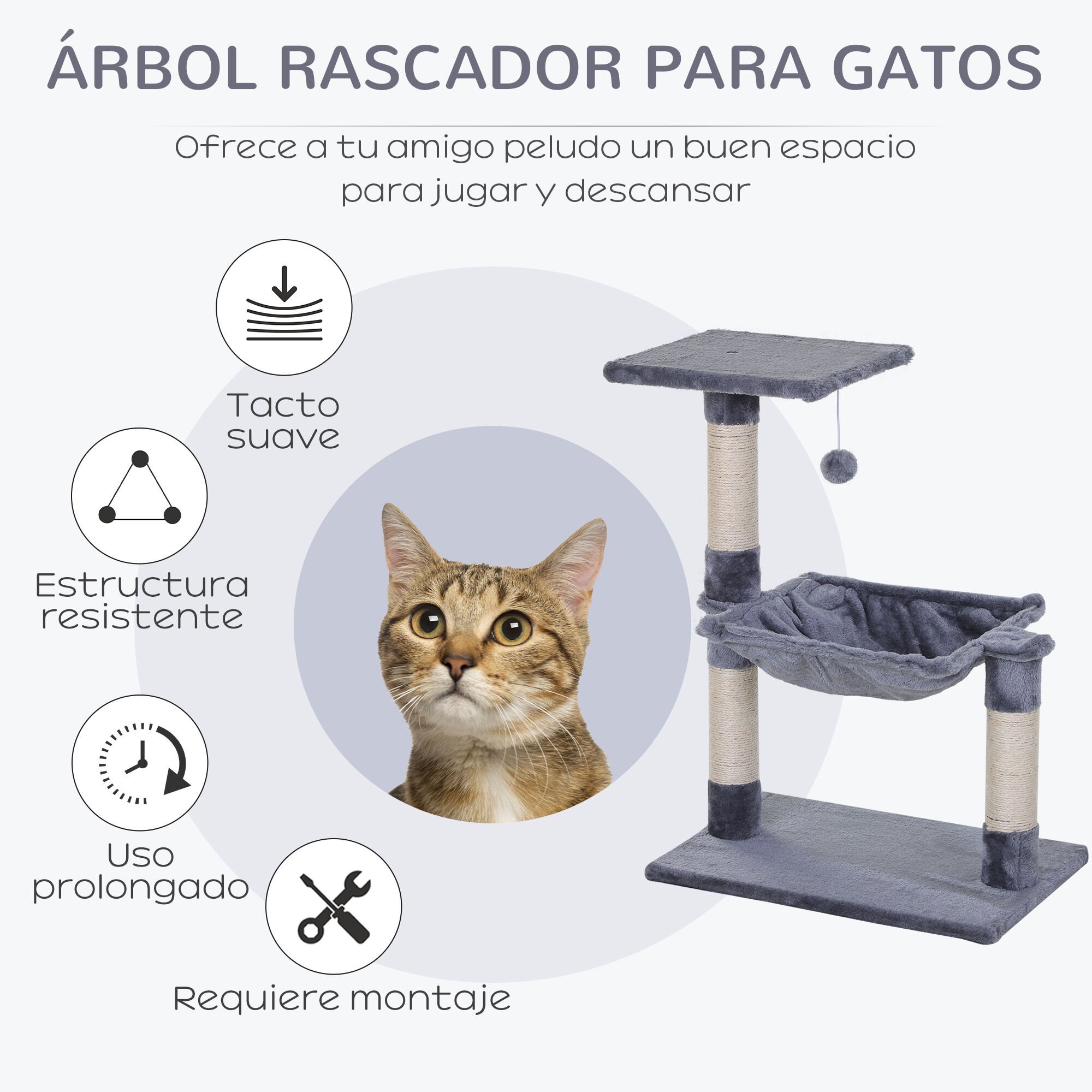 PawHut &Aacute;rbol para Gatos Gris, , large Imagen numero 4