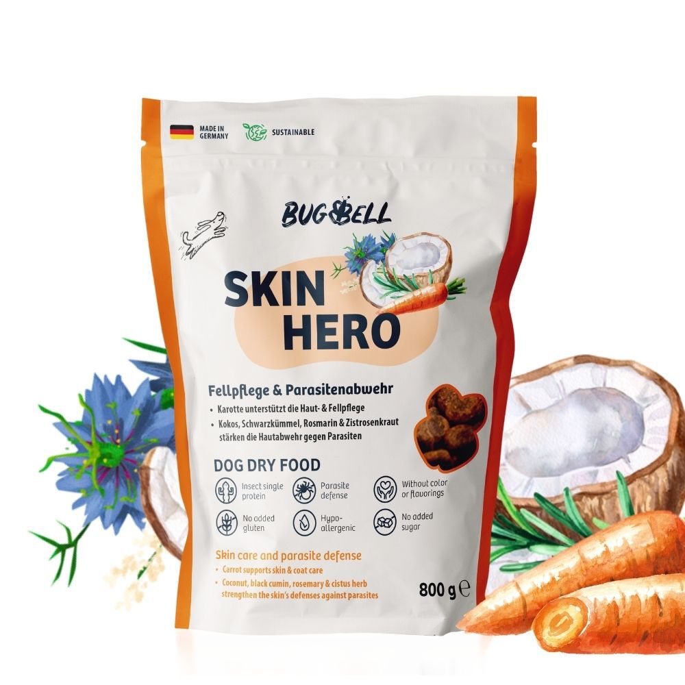 BugBell SkinHero Pienso 5x800 g &ndash; Hipoalerg&eacute;nico, sin cereales, con prote&iacute;na de insecto, aceite de comino negro, romero y cistus, , large Imagen numero 1