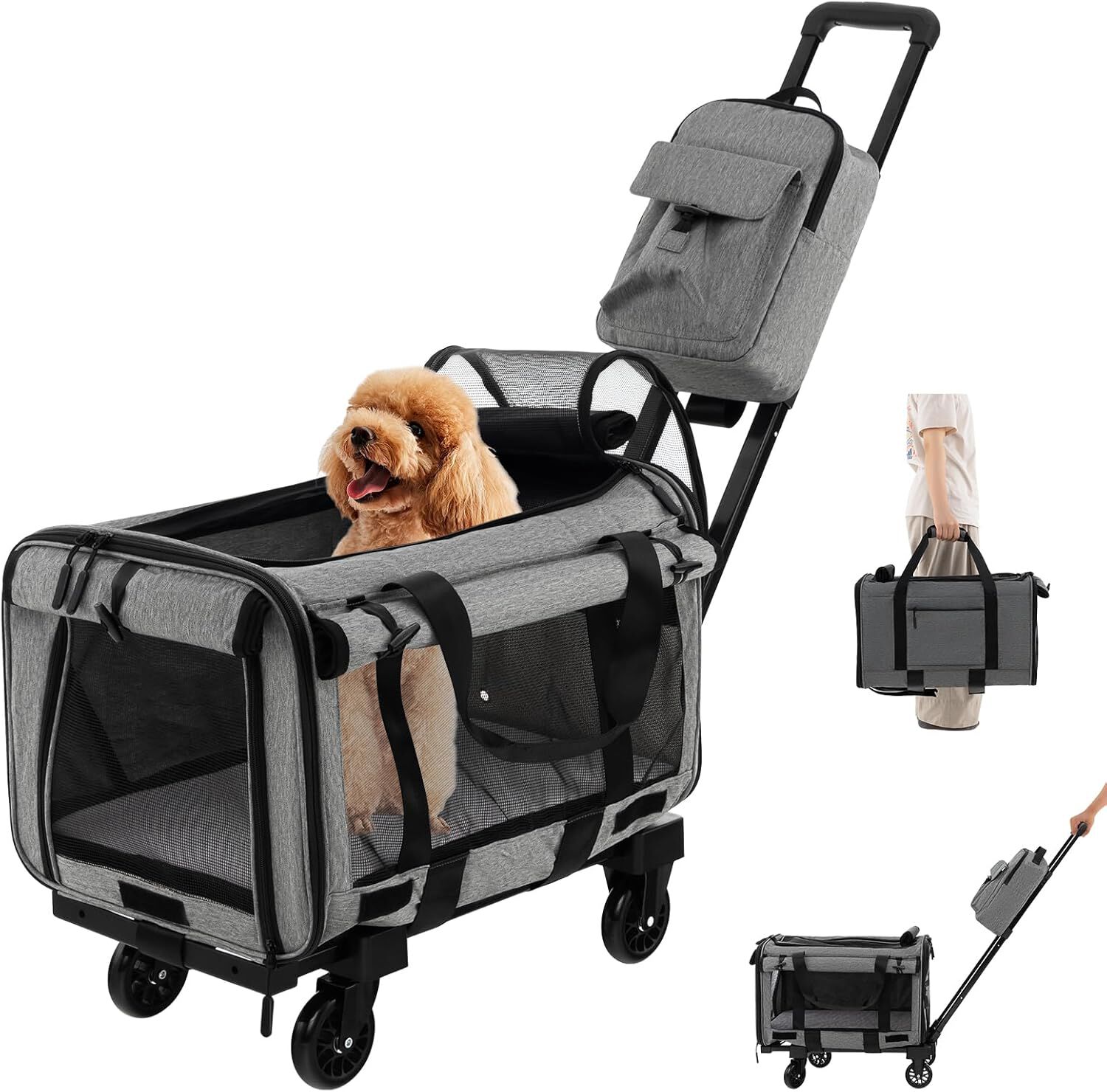 COSTWAY Transport&iacute;n Plegable con Ruedas para Mascotas, Bolsa Trasport&iacute;n de Viaje para Perros Gatos, Transportador con Almohadillas y Manija Telesc&oacute;pica para Mascotas Peque&ntilde;as Medianas, , large Imagen numero 1