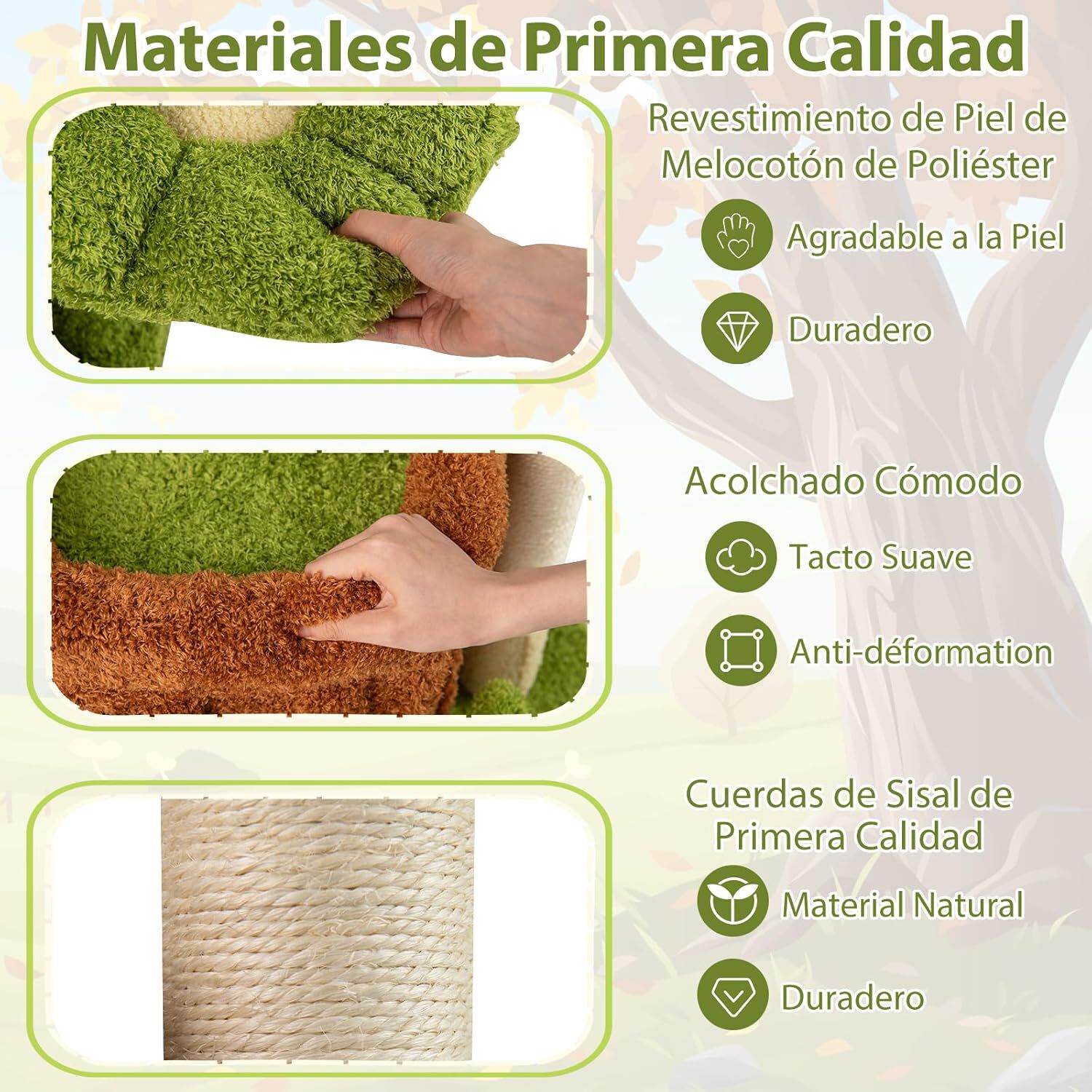 COSTWAY &Aacute;rbol para Gatos de Bosque, Torre Multinivel con Condominio de Tronco, Percha Floral Acolchada, Rascador de Sisal y Juguetes, Centro de Actividades para Gatitos y Adultos, Verde + Marr&oacute;n, , large Imagen numero 5