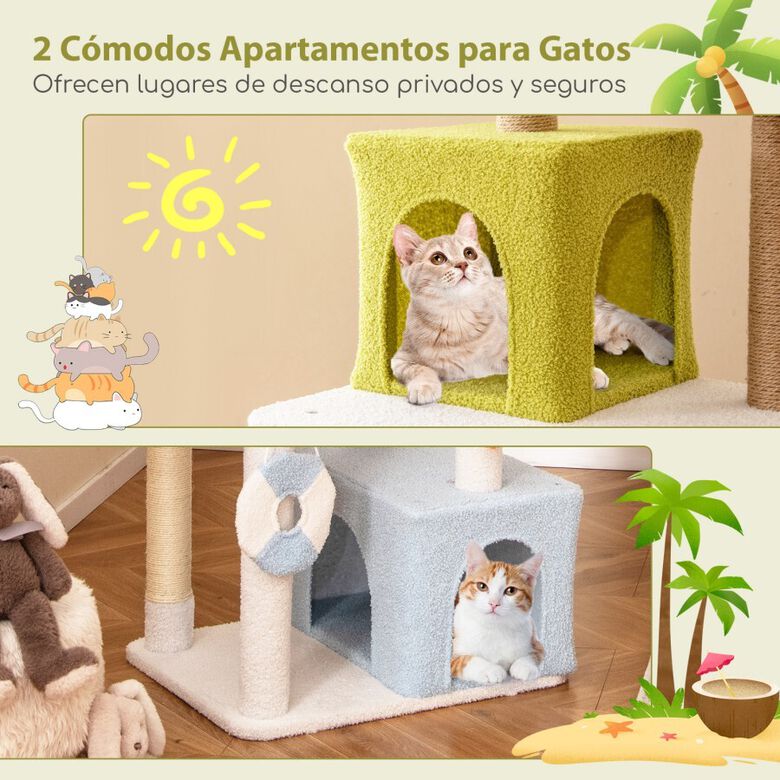 COSTWAY Árbol para Gatos de 180 cm, Torre Multinivel Estética de Playa para Gatitos thumbnail