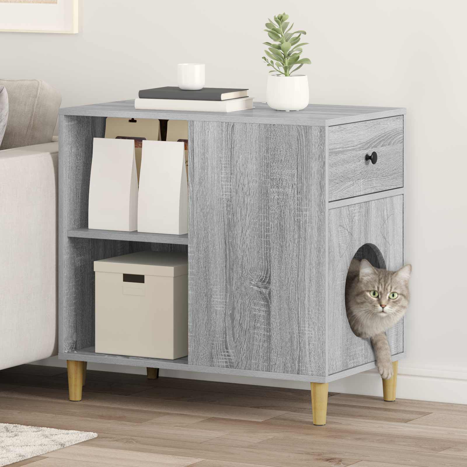 vidaXL Casa para Gatos Gris Sonoma 72 x 42.5 x 70 cm, , large Imagen numero 2