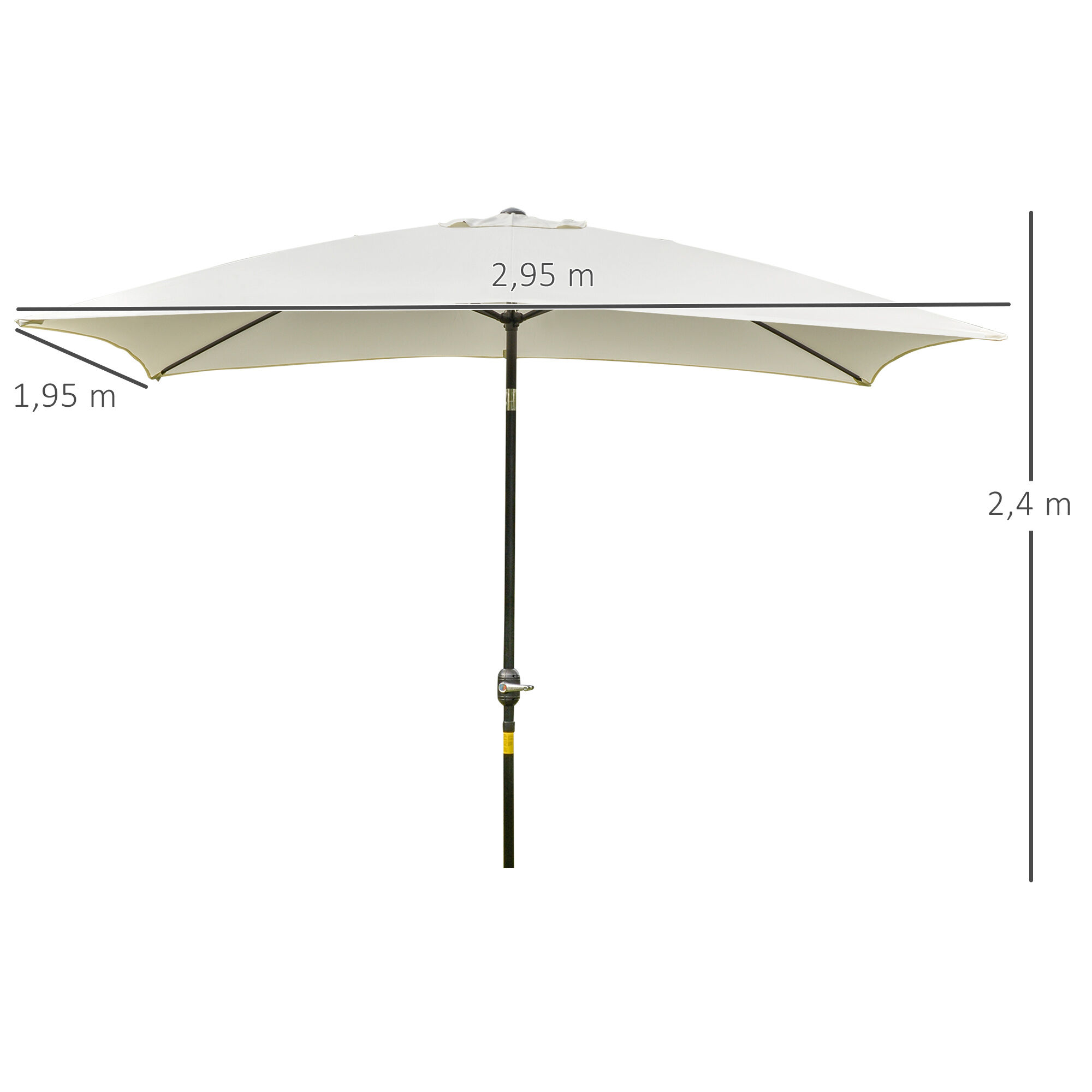 Outsunny Sombrilla de Aluminio 200x300x240 cm Parasol Rectangular de Jard&iacute;n Inclinable con Manivela y Poste Desmontable para Terraza Piscina Patio Exterior Crema, , large Imagen numero 3