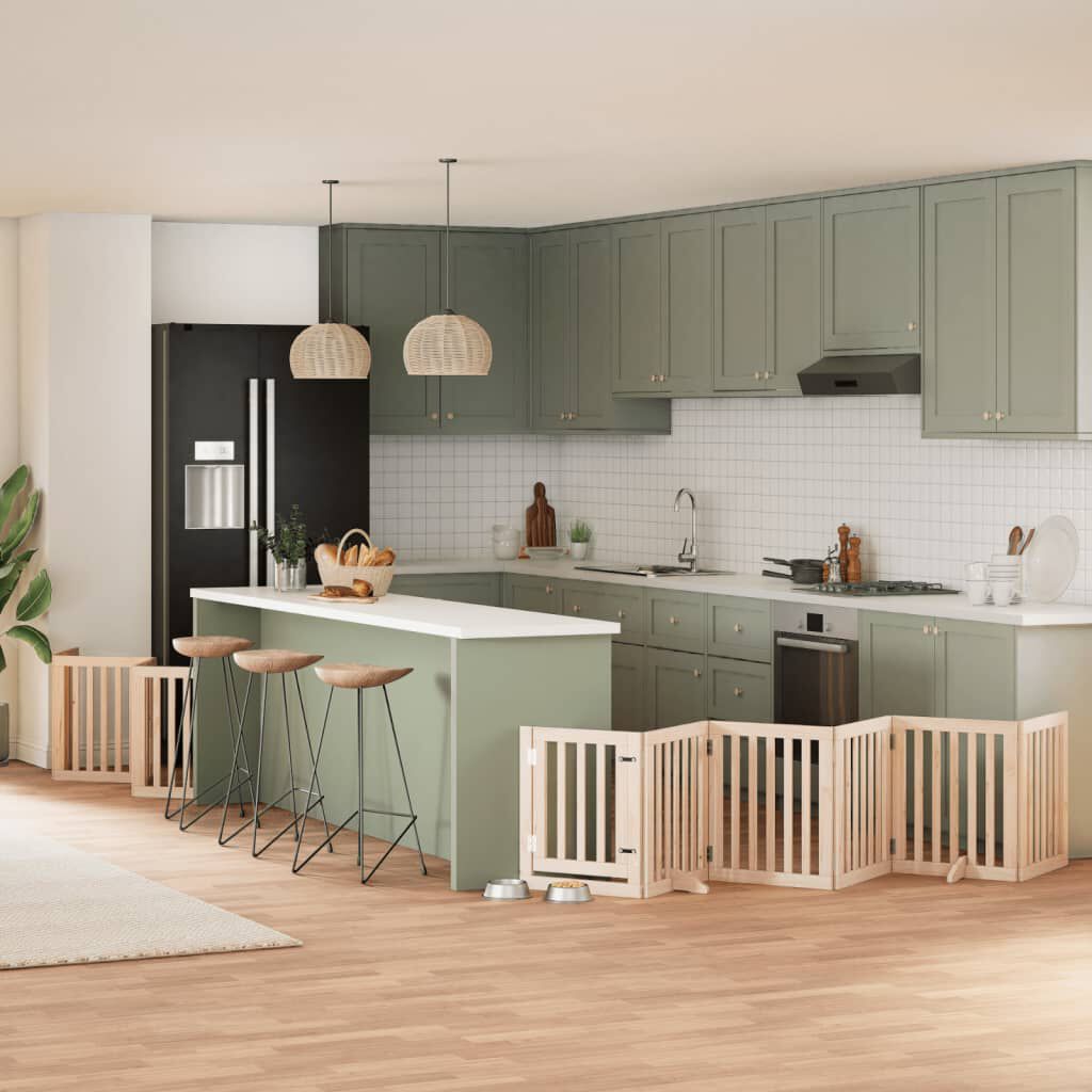 vidaXL Puerta para perros plegable 15 paneles madera de &aacute;lamo 750 cm, , large Imagen numero 2