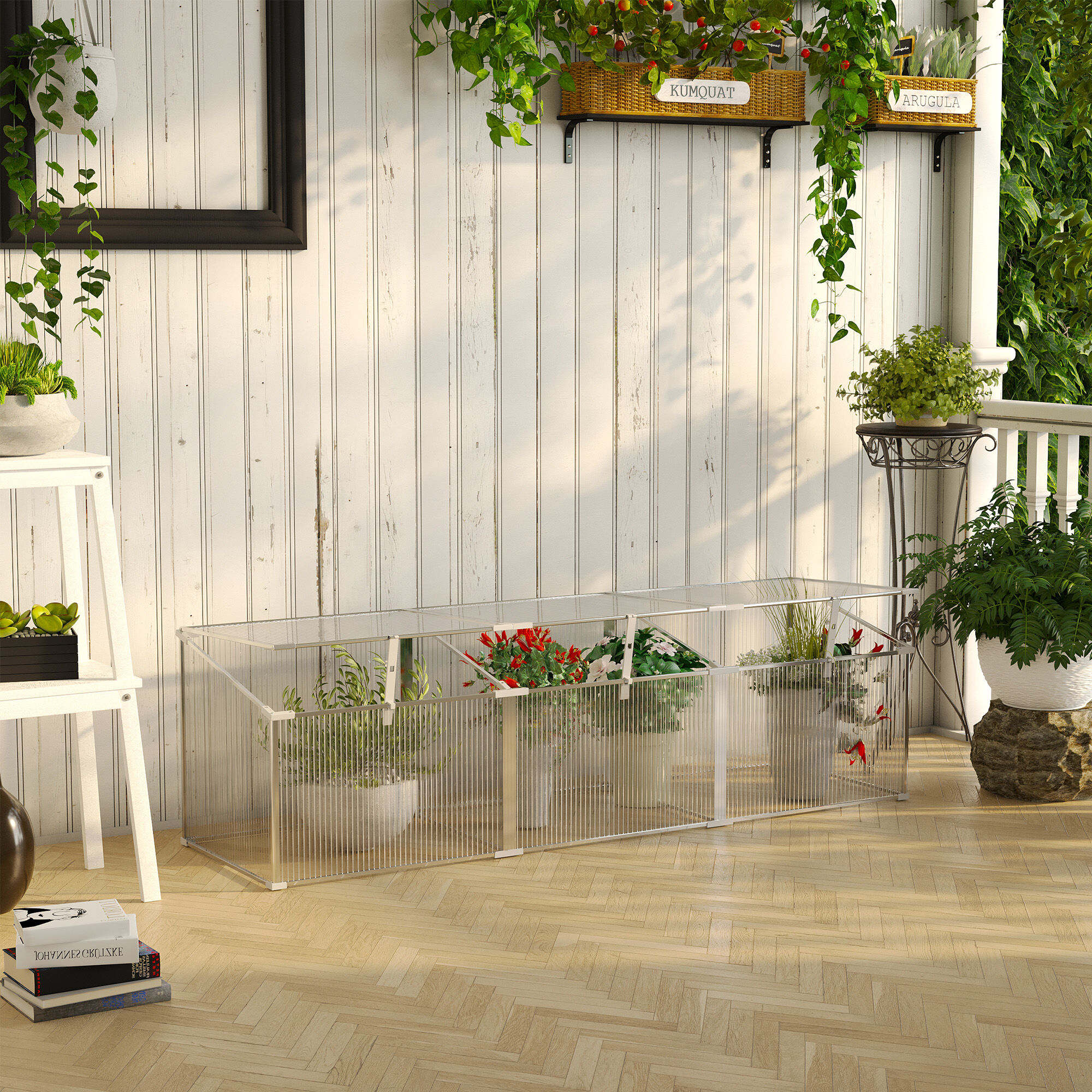Outsunny Invernadero de Jard&iacute;n de Policarbonato y Aluminio 180x51x51 cm Vivero Casero con 3 Techos Ajustables Protecci&oacute;n UV30+ para Huerto Terraza Patio Transparente, , large Imagen numero 2