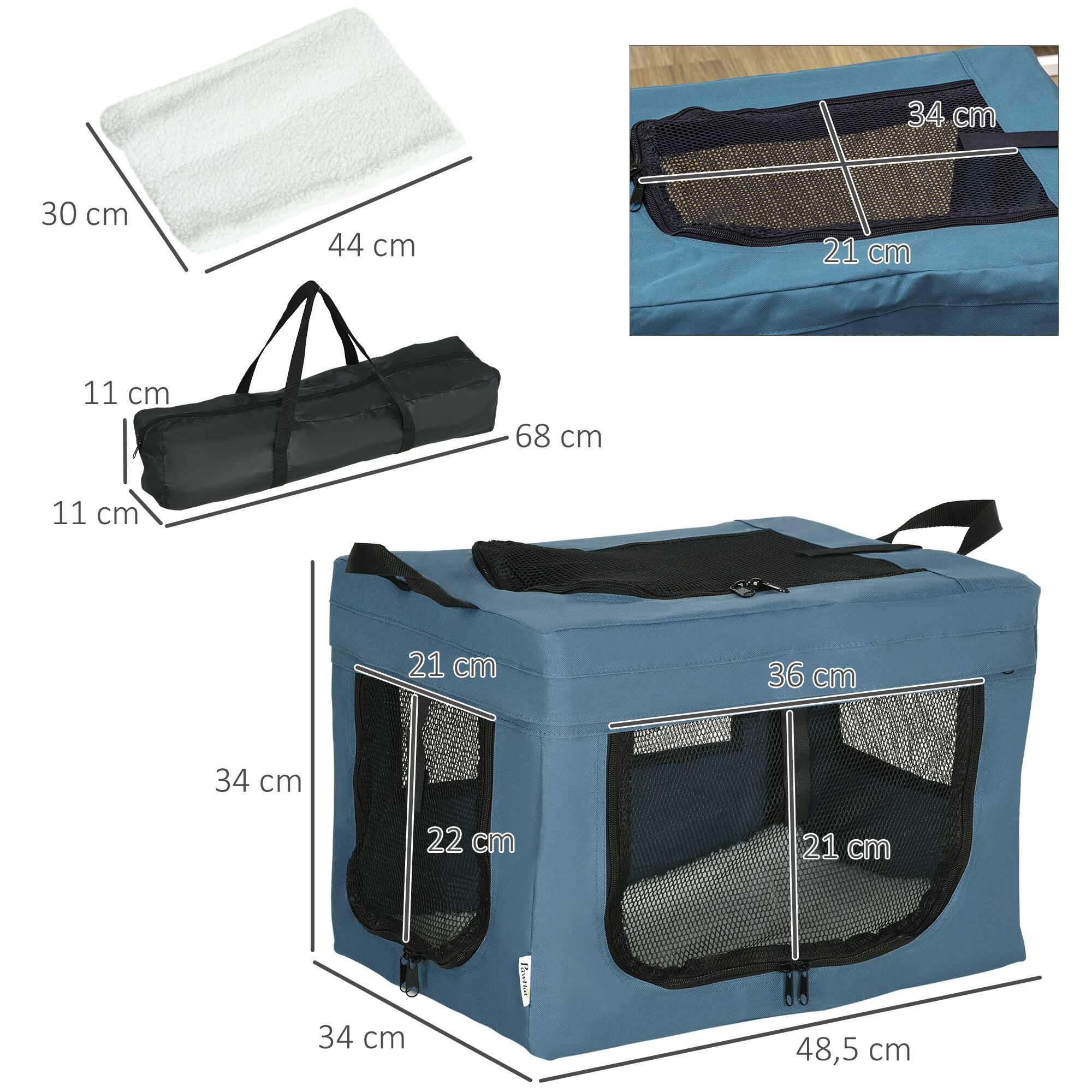 PawHut Transport&iacute;n Mochila para Perros y Gatos Bolsa Port&aacute;til y Plegable para Mascotas Transportador para Perros con 3 Puertas y Coj&iacute;n Suave 69x51x51 cm Azul, , large Imagen numero 13