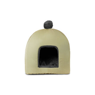 Gauty Cama Redonda Tela Impermeable y pelo  Beige y gris para Perros y Gatos 