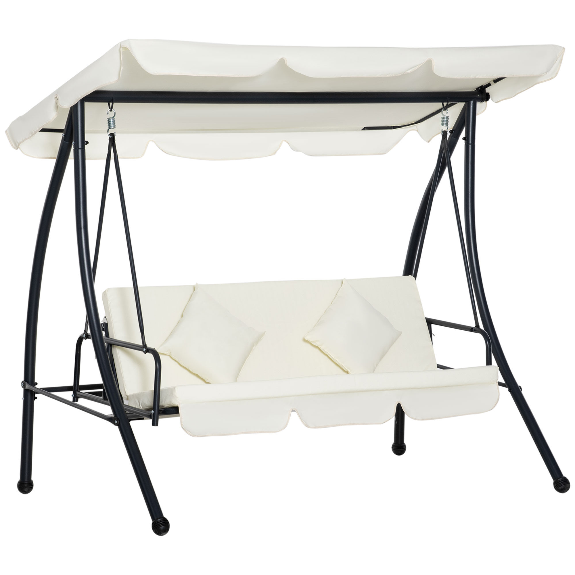 Outsunny Columpio Balanc&iacute;n Jard&iacute;n de 3 Plazas Convertible en Cama con Techo Ajustable Coj&iacute;n Acolchado y Almohadas para Balc&oacute;n Terraza Carga 340 kg Acero 200x125x170 cm Crema, , large Imagen numero 1